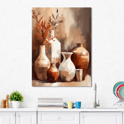 «Brown and Cream Earthen Elegant Vase II - Boho Pottery», reproduction sur toile