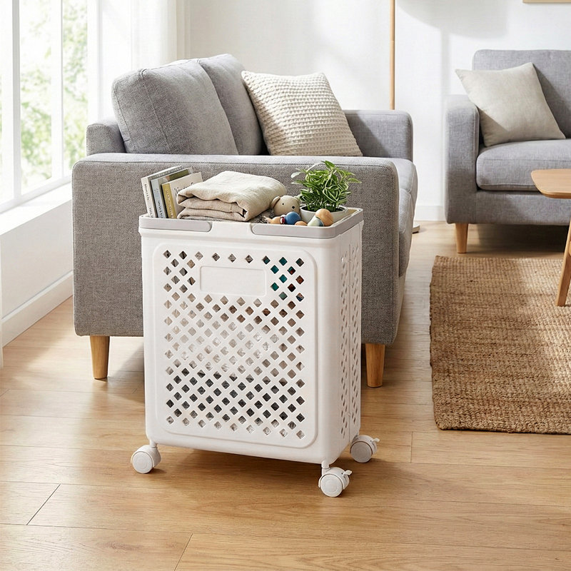 Plastic Laundry Basket with Handles, 47cm H x 35cm W x 18cm D, White
