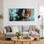 Tableau sur toile avec verre à vin orné d'orange et de turquoise, motif abstrait-6171016