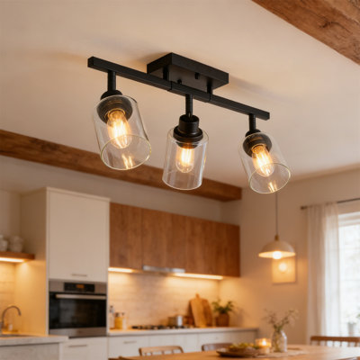 Plafonnier ajustable semi-encastré avec abat-jour en verre transparent