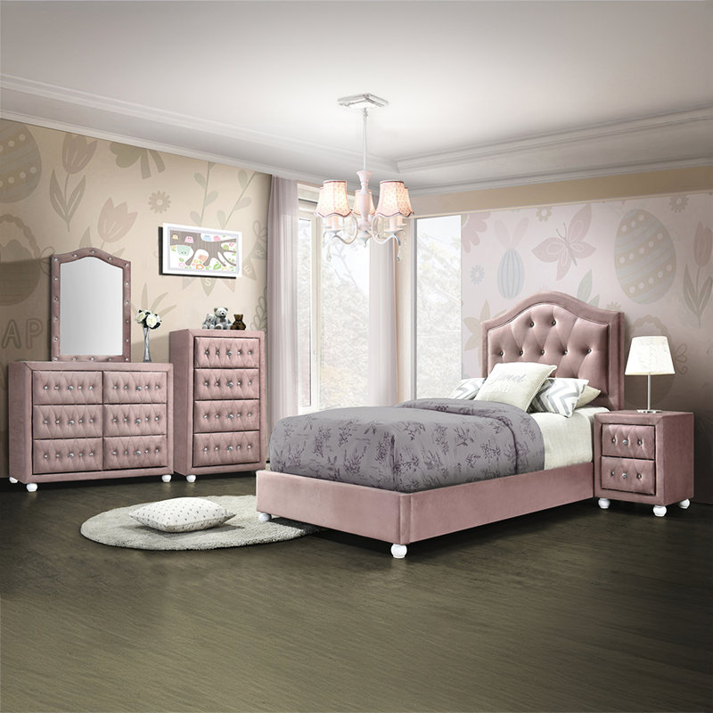 Elegant Pink Nightstand With Spacious Drawers - Enhance Bedroom Ambiance And Style Pulls Accent
