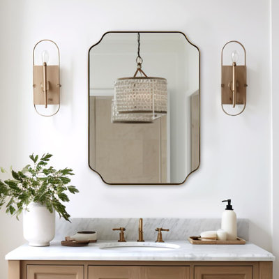 Modern Scalloped Corner Rectangle Bathroom Vanity Mirror | Stainless Steel Frame