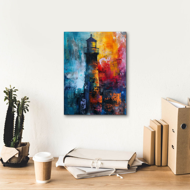 Art mural sur toile Breakwater Bay «Colorful Abstract Lighthouse 1» par Momart, H 16 po x l 12 po x P 0,75 po