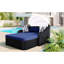 Lit de bronzage d'extérieur avec auvent réglable et coussin tendance - Coussin noir et bleu 79,9 po-1184413247