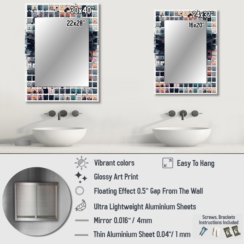 Blue And Orange Vibrant Paradoxes I - Abstract Unique Wall Mirror Decor, Modern Large Mirror, Printed Metal Art, 40" x 30"