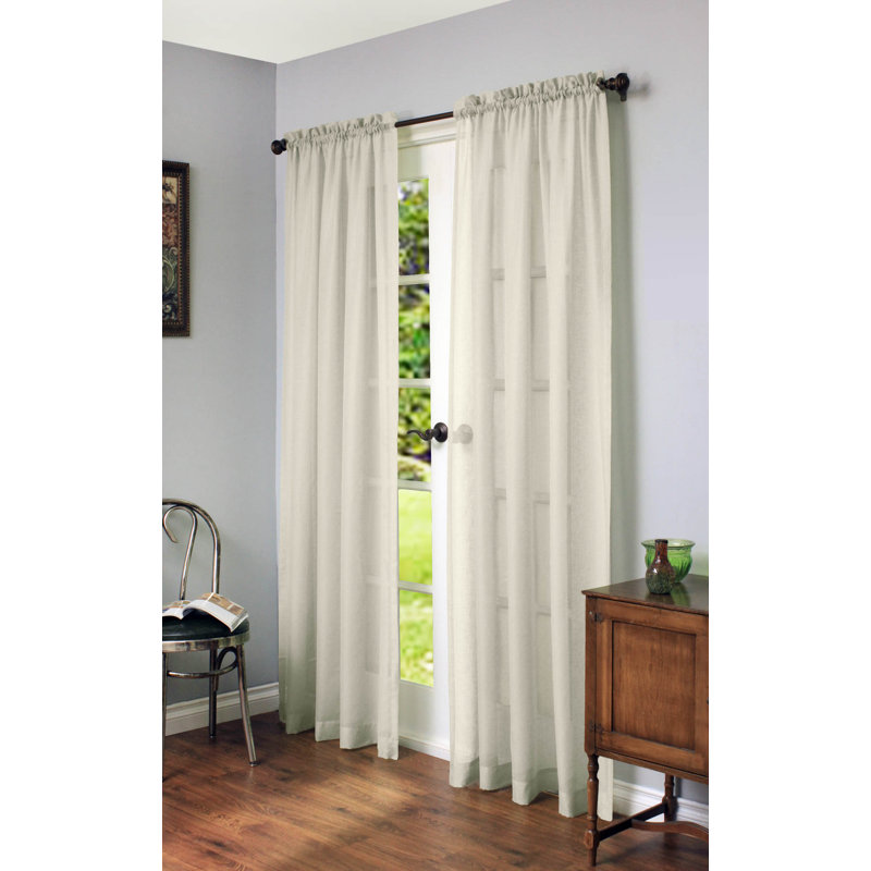 Reigate Solid Color Sheer Rod Pocket Single Curtain Panel, 52" W x 84" L, Ivory