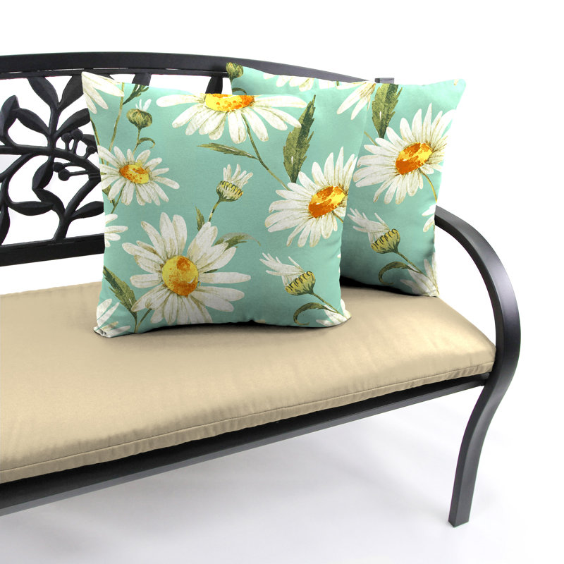 Coussin extérieur 16 "x 16", Blanc / vert / jaune