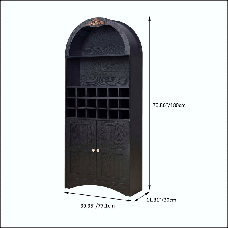 Armoire à vin arquée avec support à vin amovible et tablettes réglables, Noir