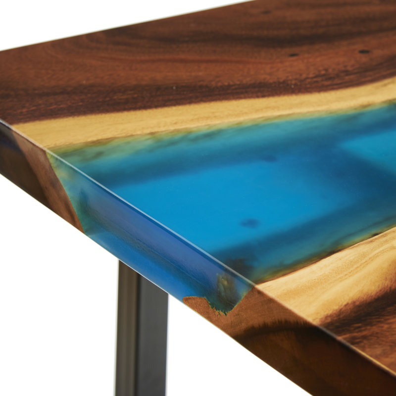 Abubacar Walnut Rectangular Wood Top Dining Table with Steel Base