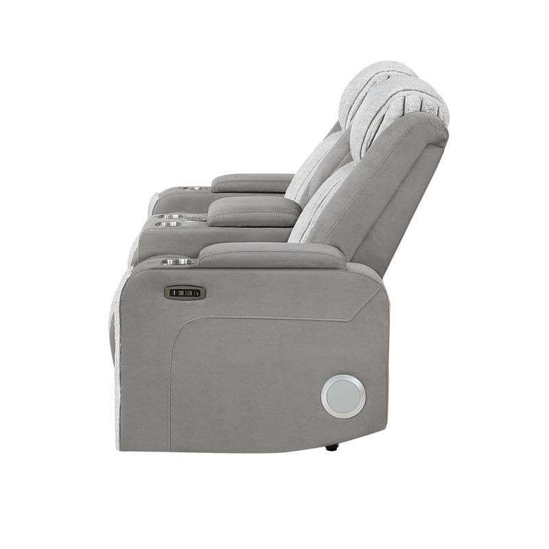 Causeuse inclinable électrique Duran avec appui-tête électrique, DEL et haut-parleur Bluetooth, Grey Foam Padding