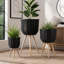 Ensemble de 3 paniers en rotin de polyester avec texture de corde et pieds fuselés en bois-2113135764