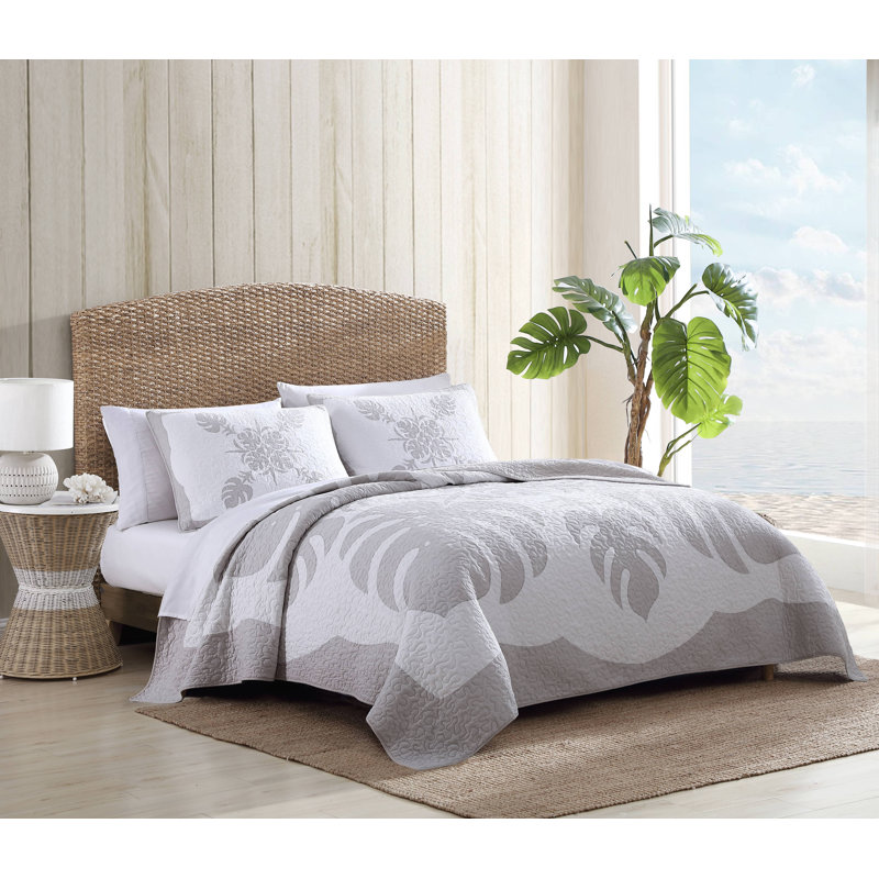 Molokai Gray Reversible Cotton King Quilt Set