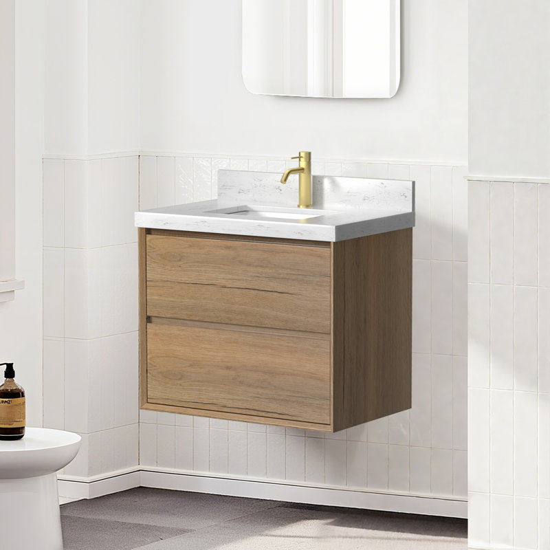 Tiberiu Floating Bathroom Vanity With Sink, 30", Natural Oak