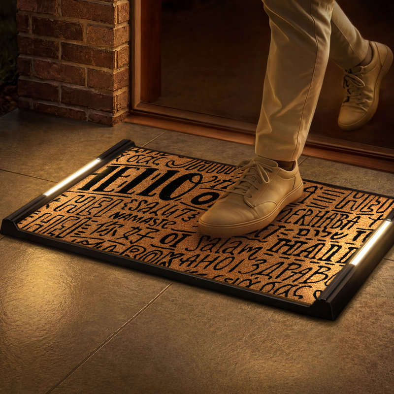Tapis d'entrée Barnsdale avec lumières DEL activées par pression, antidérapant, toutes saisons, extérieur, 45,7 x 76,2 cm, insert en fibre de coco, sans fil, 3 piles AA, arrêt automatique, 82,5 x 47 cm