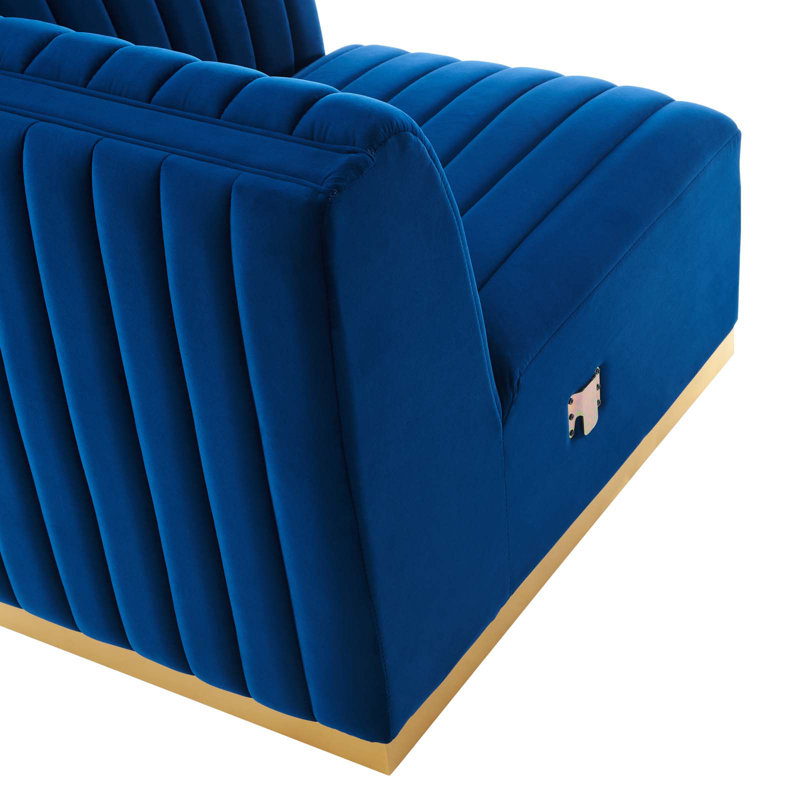 Elegant Gold Navy Tufted Velvet Sofa with Brushed Gold Base