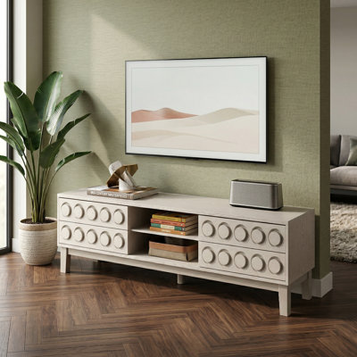 Modern Mid-Century White 4-Drawer Media Console TV Stand with Cable Management for TVs up to 75 Inches Wood Entertainment Centre for Living Room Bedroom Office