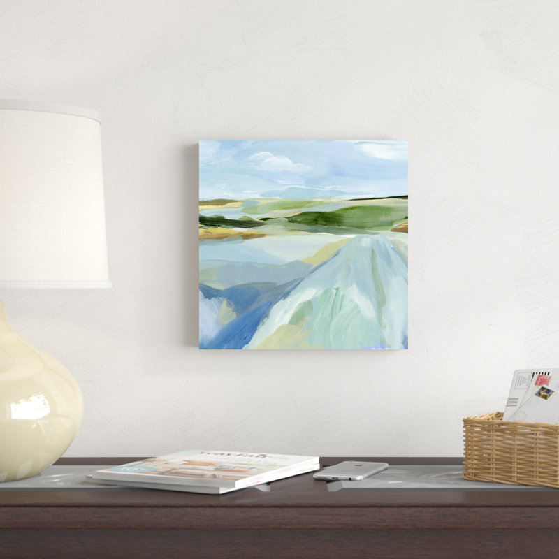" Sky Blue Fields I " Mixed Media Painting, 12" H x 12" W