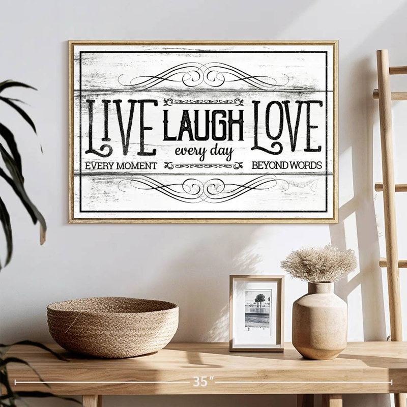 Live Laugh Love Everyday, Cadre flottant en bois naturel, 25 po x 17 po