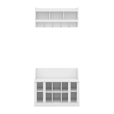 Shoe Storage Bench With Shelves And 4 Hooks, Hall Tree With Wall Mounted Coat Rack, Entryway Organizer For Hallway, Foyer