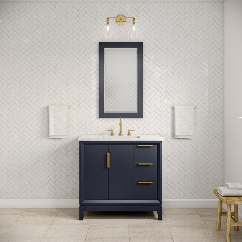 Elizabeth 36" Carrara White Marble Countertop Bath Vanity with Mirror, Monarch Blue
