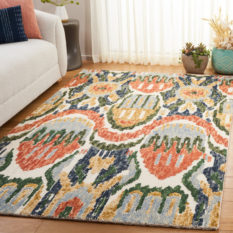 Tapis en laine / coton touffeté à la main Ikat 151, Rectangle 5 pi x 8 pi
