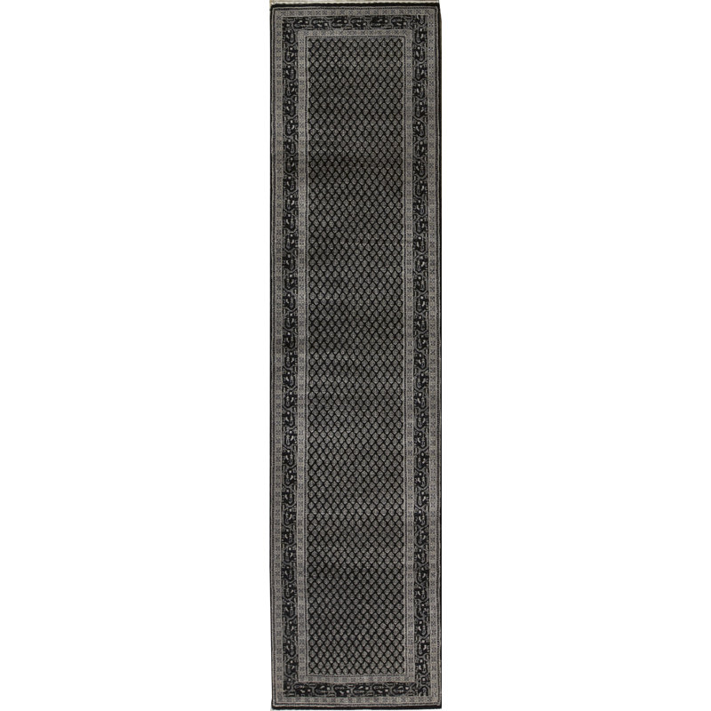 Runner Oriental Hand Knotted Wool Black/Beige Area Rug
