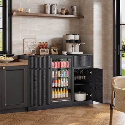 Bar à café cannelé avec tablettes réglables, armoire de réfrigérateur avec rangement pour le vin, buffet de table de buffet