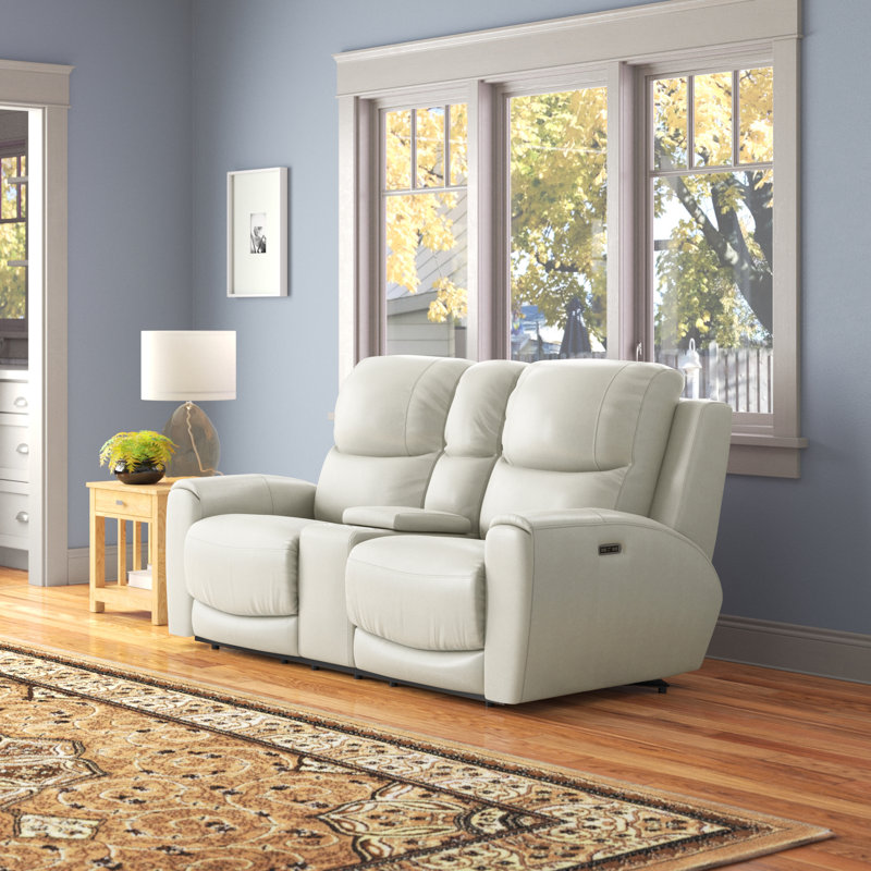 Causeuse inclinable en cuir Kittitas, Ivoire ivoire