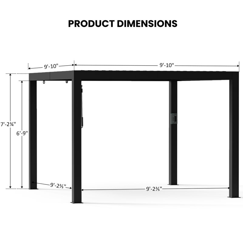 Aurora X 10 pi Pergola à persiennes avec amants à double couche réglables, système de gouttière intégré et prise d'alimentation USB, écran de panneau horizontal pour l'extérieur