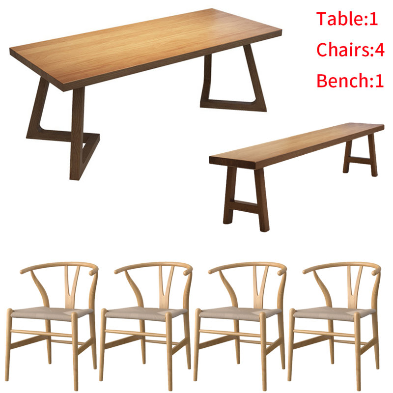 Pinardi Modern simple solid wood dining table set, 29.5"H x 70.8"L x 31.4"W, 6