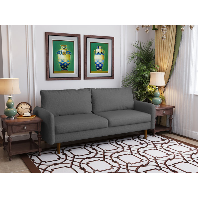69.5' Round Arm Contemporary Style Sofa, Dark Gray