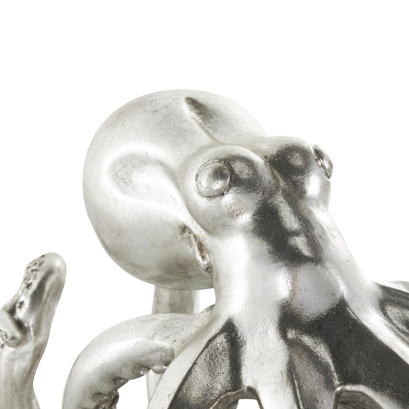 Sculpture poulpe Cole et gris couché en résine