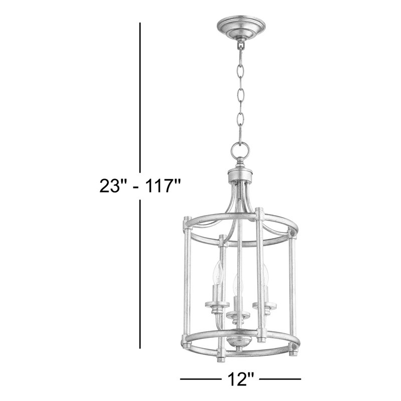 Luminaire suspendu cylindrique de style lanterne à 3 lumières Herman, Laiton vieilli