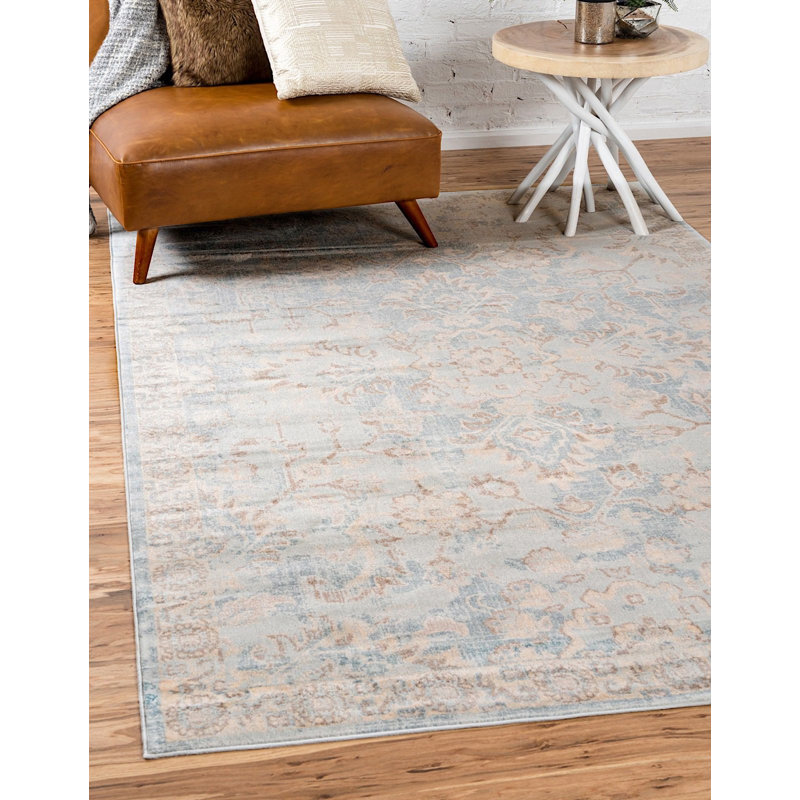 Serene Light Blue Floral 9' x 12' Handmade Synthetic Rug