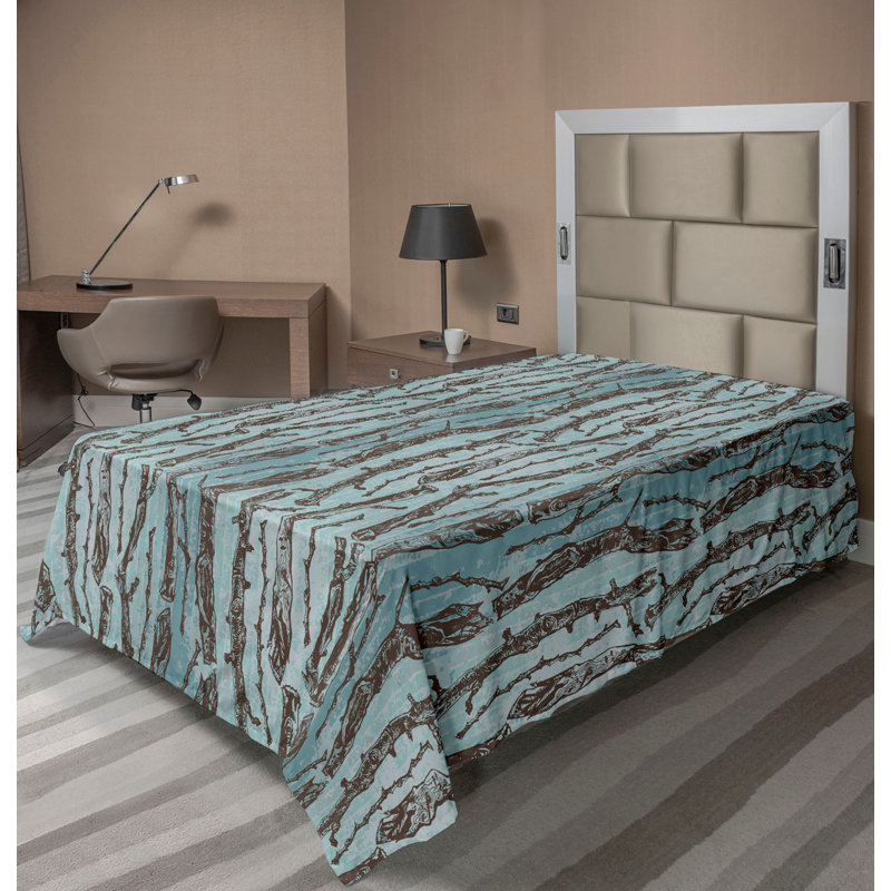 Ambesonne Woodland Pattern Flat Sheet Sketchy Branches Cadet Blue Green Brown, Twin Flat Sheet