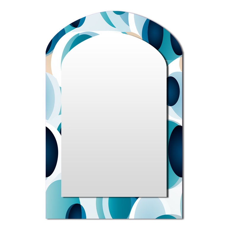Minimaliste cobalt bleu cercles géométriques - miroir décoratif arqué géométrique sur métal, 34 po x 25 po