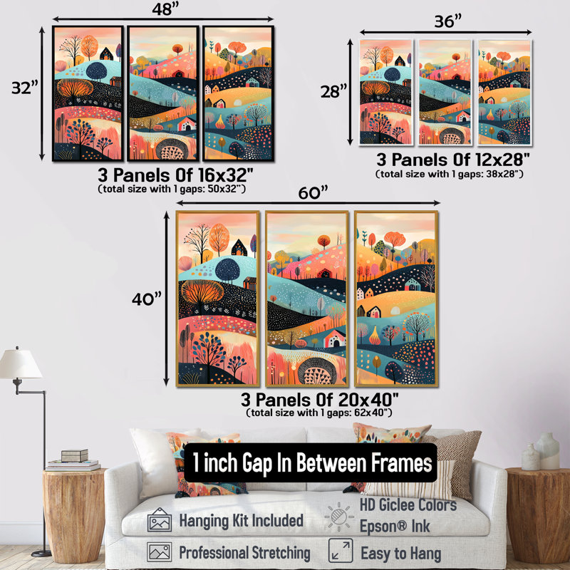 Ensemble de salon d'art mural abstrait rose, paysage de montagne I, H 40 po x l 60 po x P 1 po