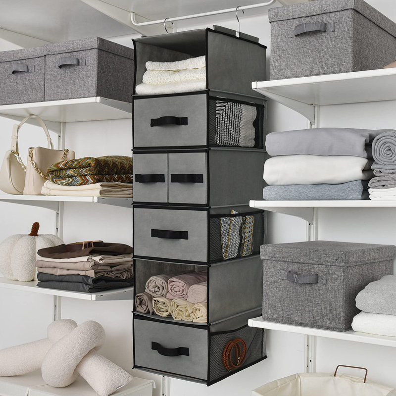 Rangement suspendu en tissu, Gris / noir
