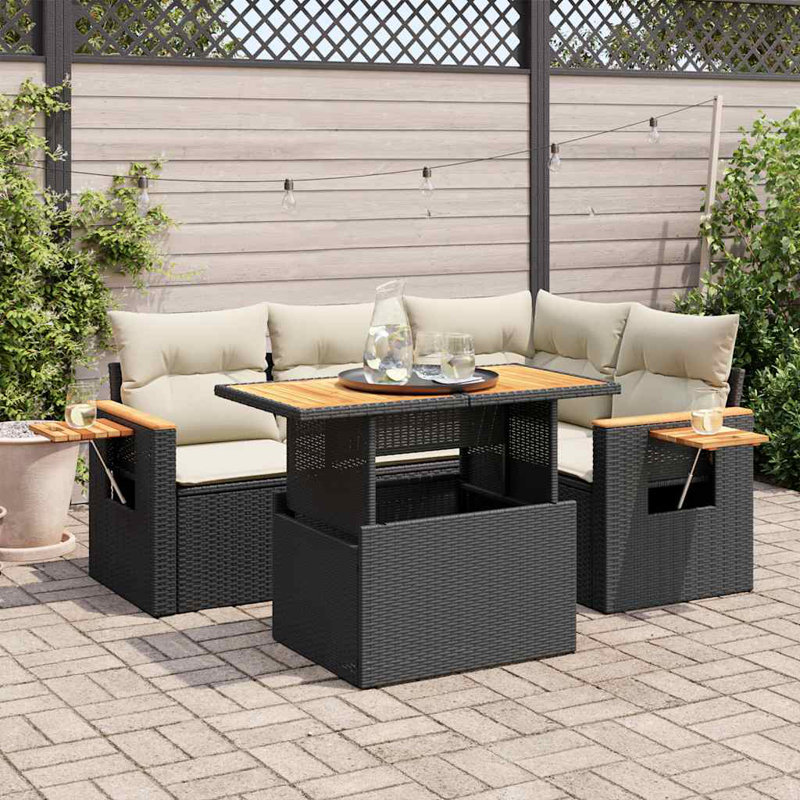 Ensemble de canapé de jardin Vidaxl, Coussin noir / structure noire