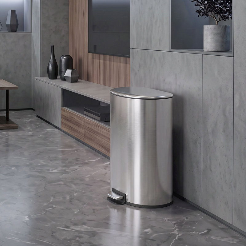 HOMCOM 50L Kitchen Pedal Bin Rubbish Bin with Soft-Close Lid, Black, Silver