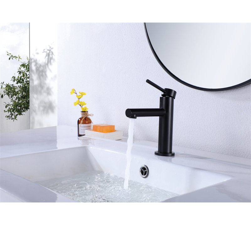 Robinet pour salle de bain à poignée simple, Noir