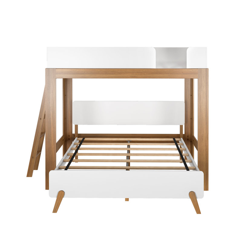 Ambur Full L-Shaped Bunk Bed, Pecan And White, Full Over Queen