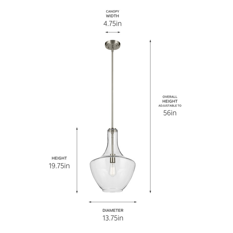 Luminaire suspendu simple à 1 lumière Moten, Verre martelé, H 20 po x l 13,75 po x P 13,75 po, Nickel