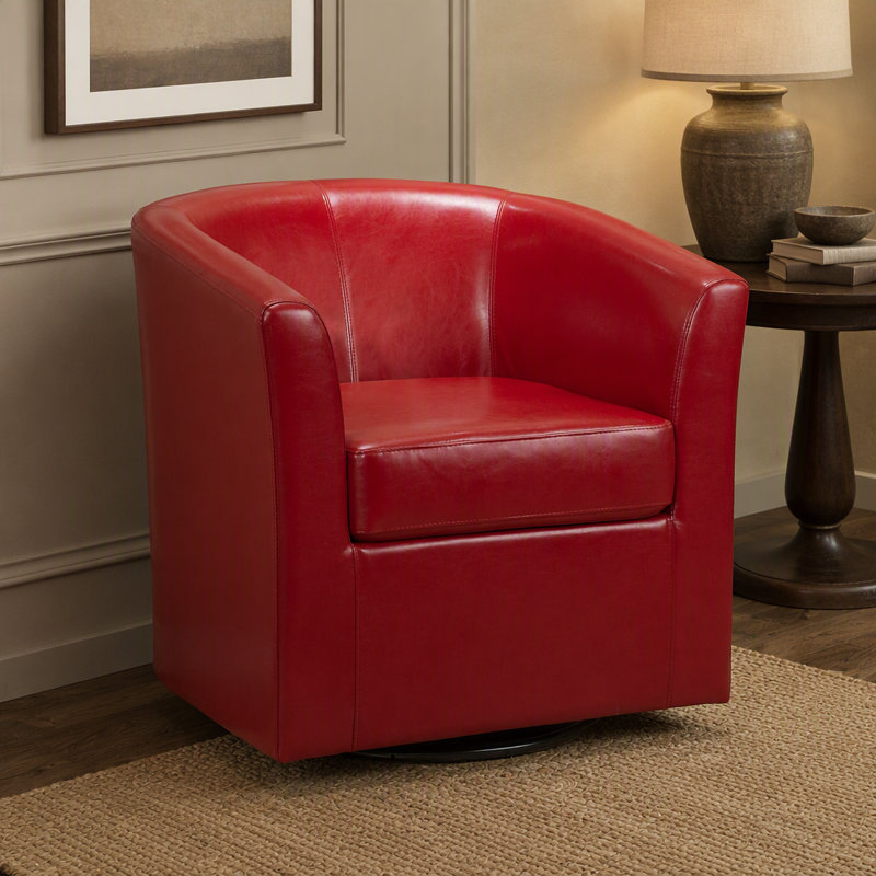 Fauteuil demi-tonneau pivotant en similicuir, Rouge