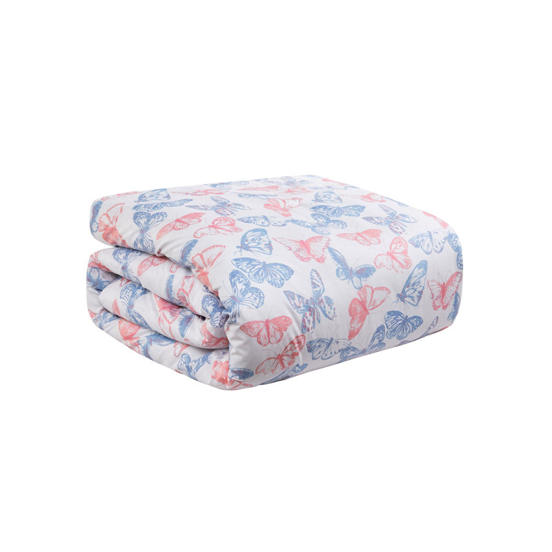 Full Purple and Pink Microfiber Butterfly Comforter Set