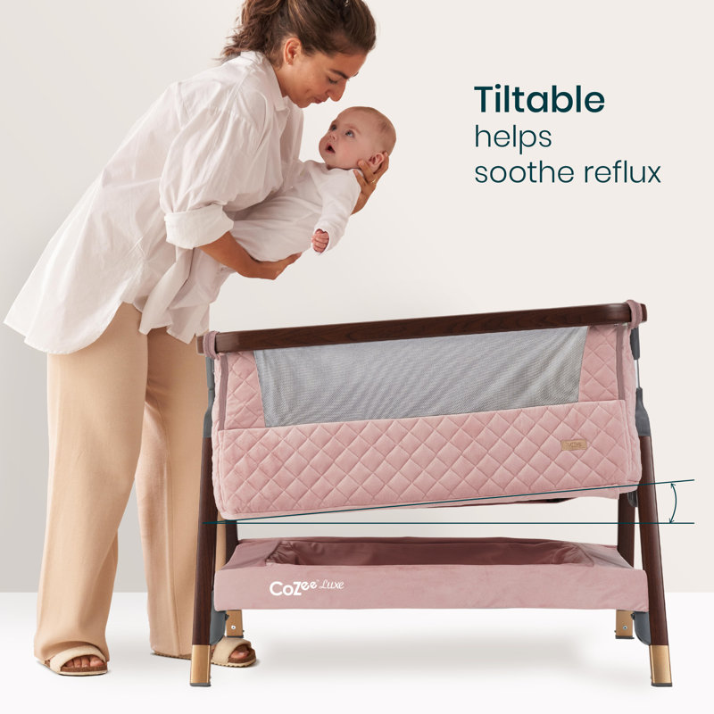 CoZee Luxe Bedside Bassinet in, Walnut/Blush Pink