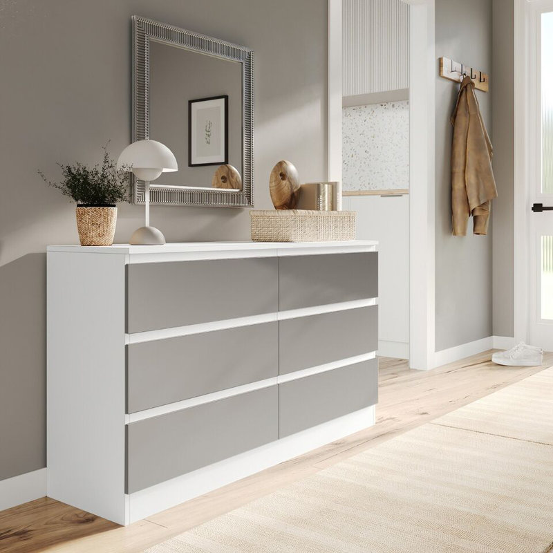 Sreyan Solid Wood 6 - Drawer Rectangle Accent Chest, White/Grey
