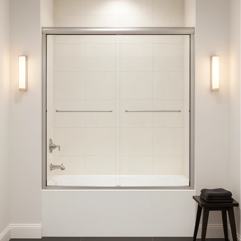 56" - 60" W X 60" H Double Sliding Semi-frameless Bathtub Doors With Clear Glass, Brushed Nickel