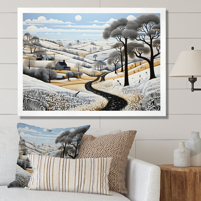 Récolte monochrome d'hiver Maricio - impression, Cadre simple blanc, H 30 po x l 40 po x P 1,5 po