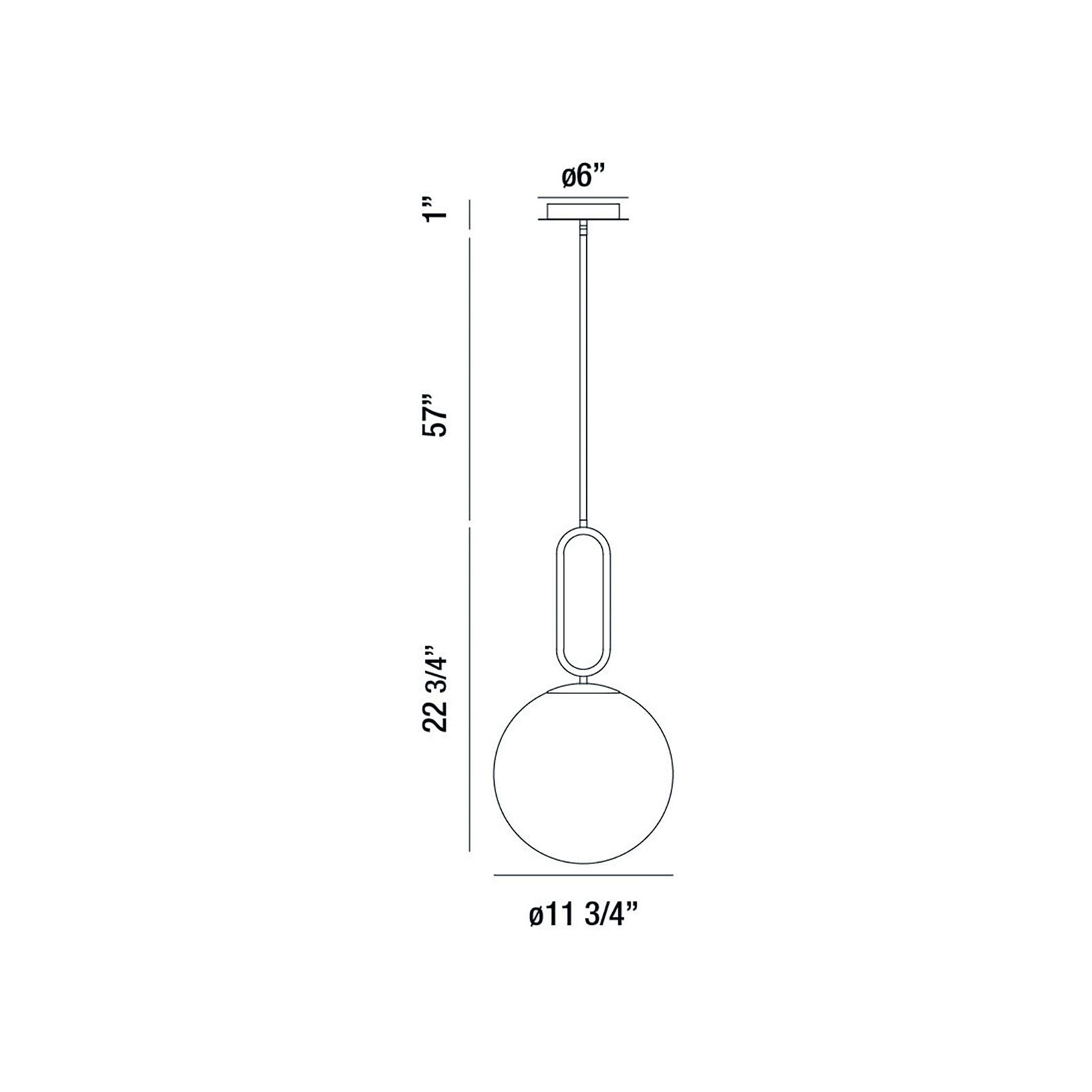 Single Light Glass Dimmable Pendant, Acid Opal/Matte Black, 22.75" H x 11.75" W x 11.75" D